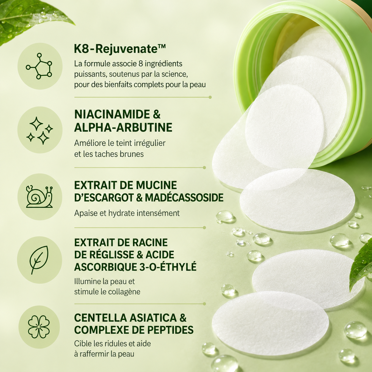Pads Correcteurs de Taches Brunes pour le Visage | Pads Toniques Coréens contre l’Hyperpigmentation